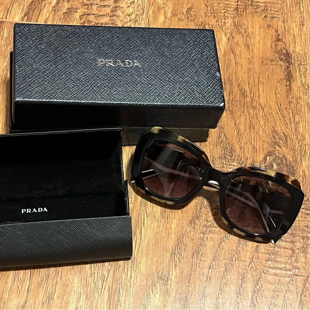 PRADA | Women's Black and Tortoise Shell Sunglasses with White accents - Picture 3 of 12